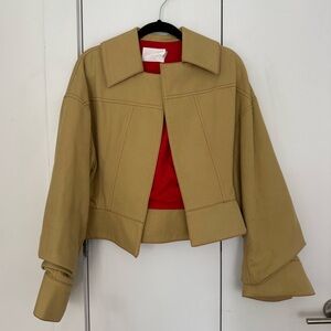 SOLACE LONDON Tailored Boxy Cropped Jacket in Camel/Tan/Khaki